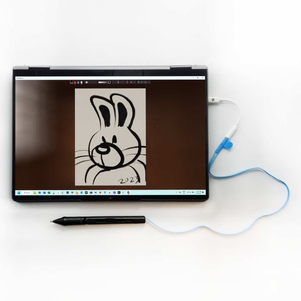 japanese water ink rabbit drawing with SonarPen on Lenovo windows notebook computer