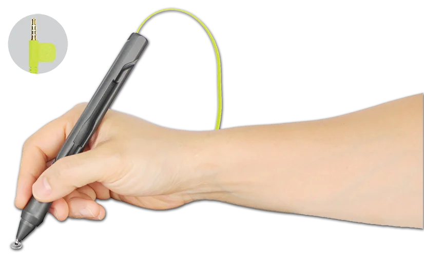holding a SonarPen with 3.5 mm plug